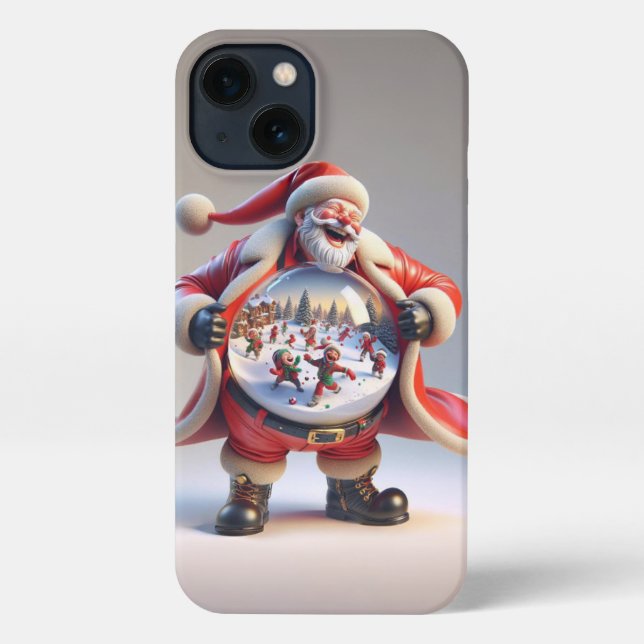 Coque iPhone Père Noël en rouge avec Big Snow Globe, Noël, Auth (Verso)