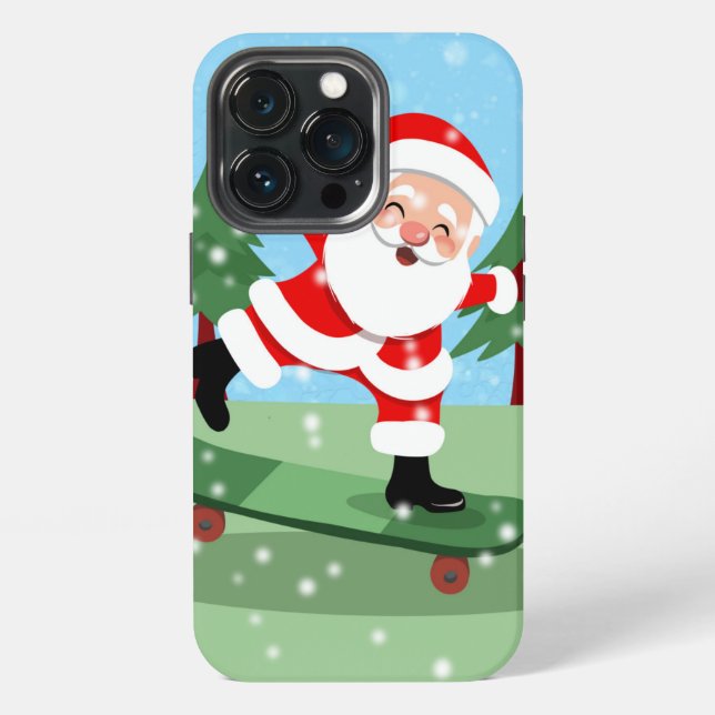 Coque iPhone Père noël sur skateboard (Dos)