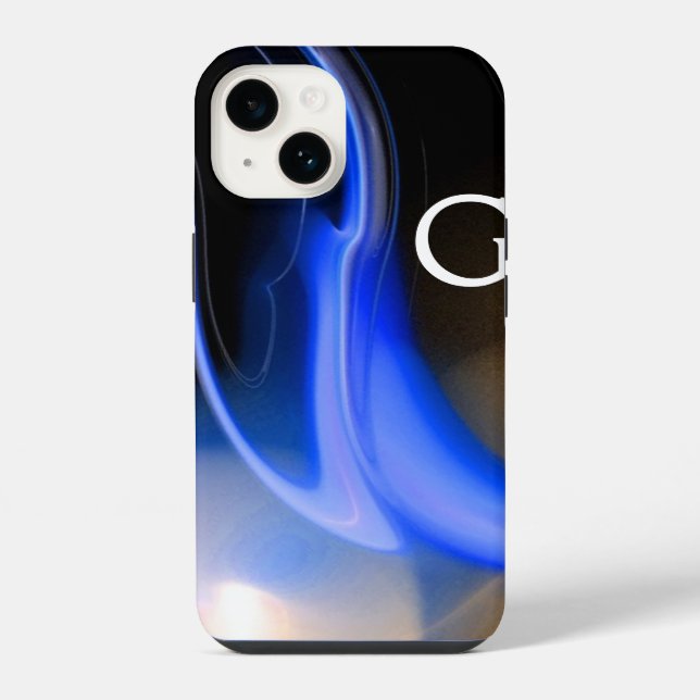 Coque iPhone PERLE ALIEN / ABSTRAIT Monogramme BLANC NOIR BLEU (Verso)