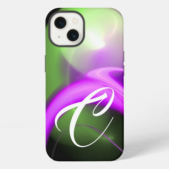 Coque iPhone PERLE ALIEN MONOGRAMME Vert Violet Rose Fractales  (Verso)