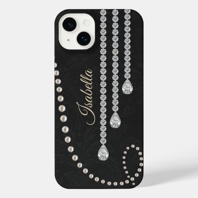 Coque iPhone Perle et diamants élégants personnalisés sur N noi (Verso)