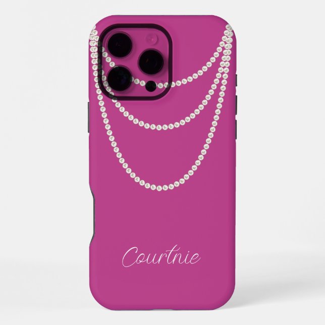 Coque iPhone Perles Blanches Glam Pink (Verso)
