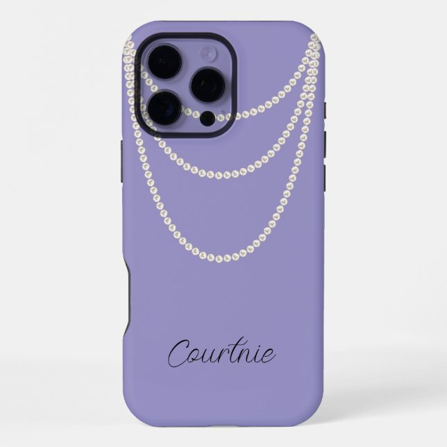 Coque iPhone Perles blanches violettes glamées (Verso)