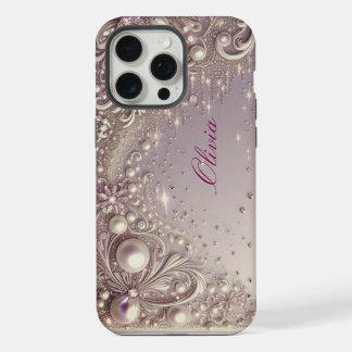 Coque iPhone 15 Pro Max Perles dorées élégantes modernes et mignonnes pour