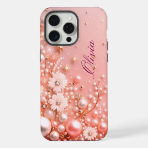 Coque iPhone 15 Pro Max Perles dorées élégantes modernes mignonnes pour la