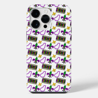 COQUE POUR POUR iPhone 14 PRO MAX PERLES MARDI GRAS BLANC VIOLET VERT JAUNE