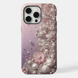 Coque iPhone 15 Pro Max Perles roses dorées modernes élégantes mignonnes