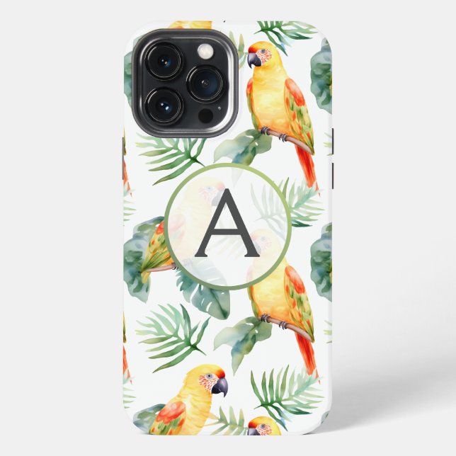 Coque iPhone Perroquet et monogramme colorés (Verso)