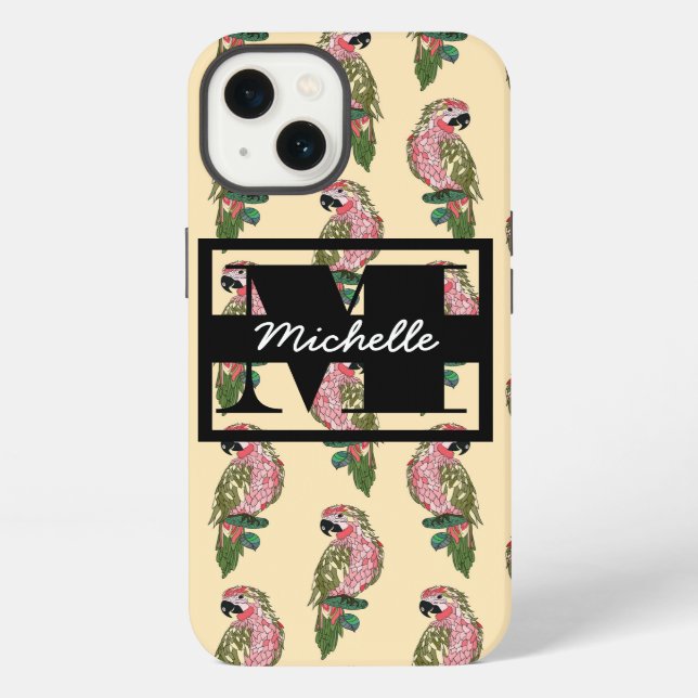 Coque iPhone Perroquets de style Zentangle | Monogramme (Verso)