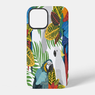 Coque iPhone 12 Perroquets tropicaux, motif vintage sans soudure.