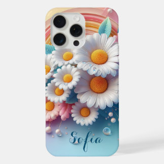 Coque iPhone 15 Pro Max Personalidado Flores Margarita 3D Colores Pasteles