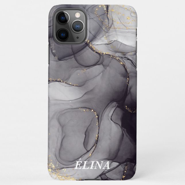Coque iPhone Personalised black and white marble name (Dos)