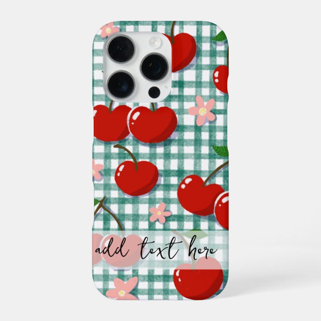 Coque iPhone Personalized Cherry on Green Gingham Phone Case –  (Verso)