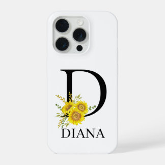 Coque iPhone 15 Pro Personalized Letter D Sunflower Phone Case 