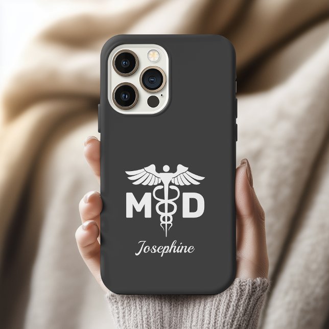 Coque iPhone Personalized MD Thank You Gift Doctor Phone Case (residency completion doctor gift, physician appreciation phone case, caduceus symbol phone case)