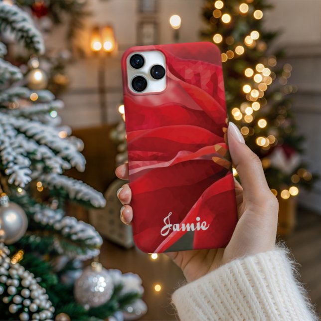 Coque iPhone Personalized Modern Poinsettia Phone Case (Personalize Your Tech! Add a custom name to this artistic phone case. It's the perfect unique gift!)