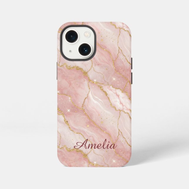 Coque iPhone Personalized Modern Rose Quartz Marble Gold (Verso)