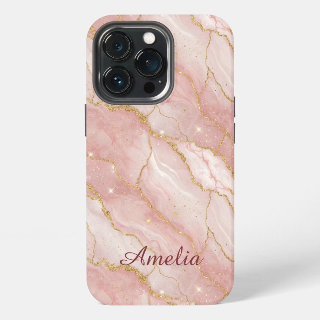 Coque iPhone Personalized Modern Rose Quartz Marble Gold (Dos)