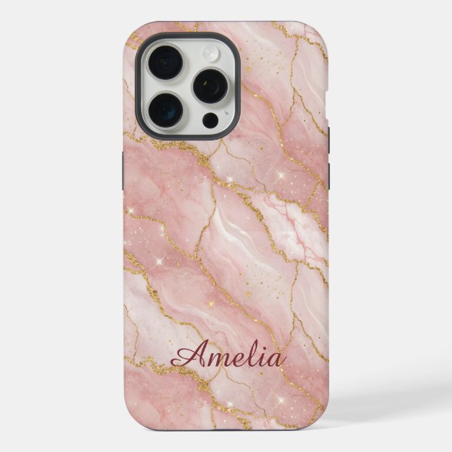 Coque iPhone Personalized Modern Rose Quartz Marble Gold (Verso)