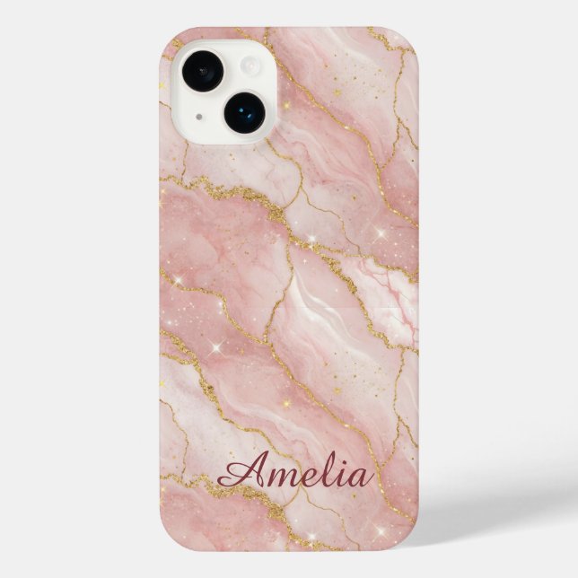 Coque iPhone Personalized Modern Rose Quartz Marble Gold (Verso)