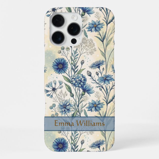Coque iPhone Personalized Name Blue Wildflowers (Verso)