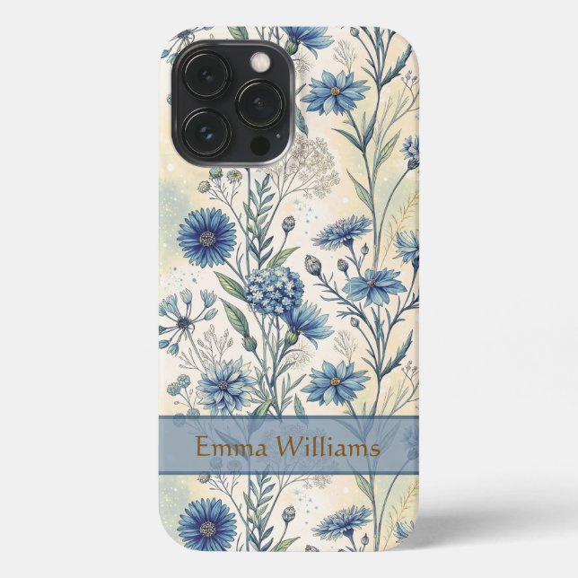 Coque iPhone Personalized Name Blue Wildflowers (Verso)