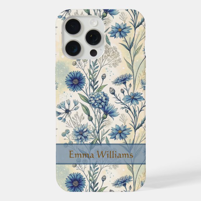 Coque iPhone Personalized Name Blue Wildflowers (Verso)
