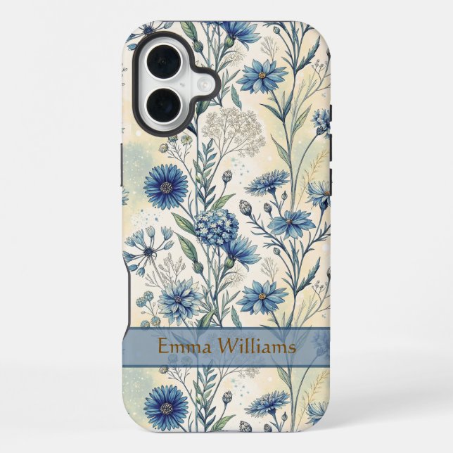 Coque iPhone Personalized Name Blue Wildflowers (Verso)