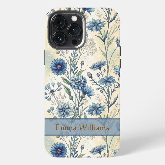 Coque iPhone Personalized Name Blue Wildflowers (Verso)