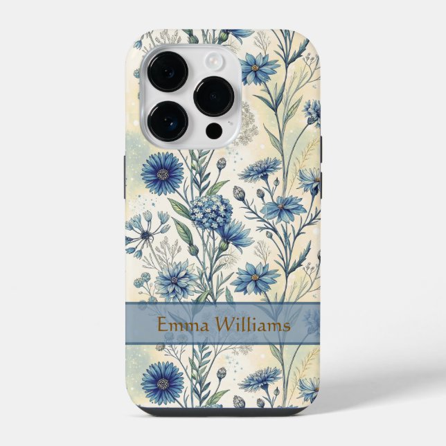 Coque iPhone Personalized Name Blue Wildflowers (Verso)