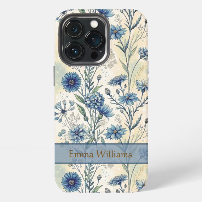 Coque iPhone Personalized Name Blue Wildflowers (Dos)