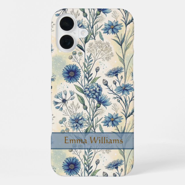 Coque iPhone Personalized Name Blue Wildflowers (Verso)