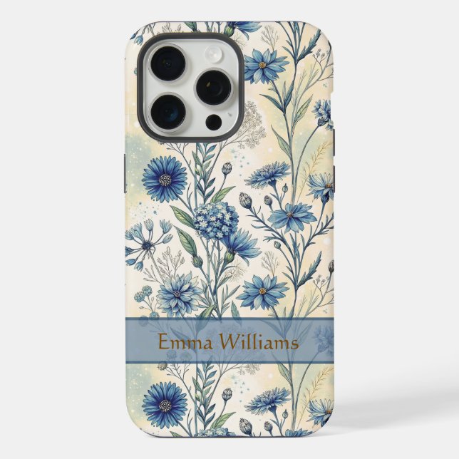 Coque iPhone Personalized Name Blue Wildflowers (Verso)