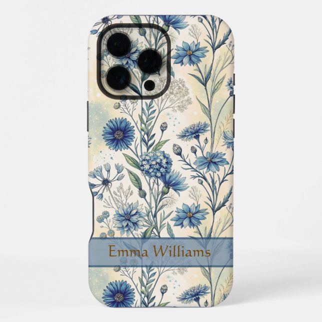 Coque iPhone Personalized Name Blue Wildflowers (Verso)