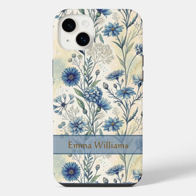 Coque iPhone Personalized Name Blue Wildflowers (Verso)