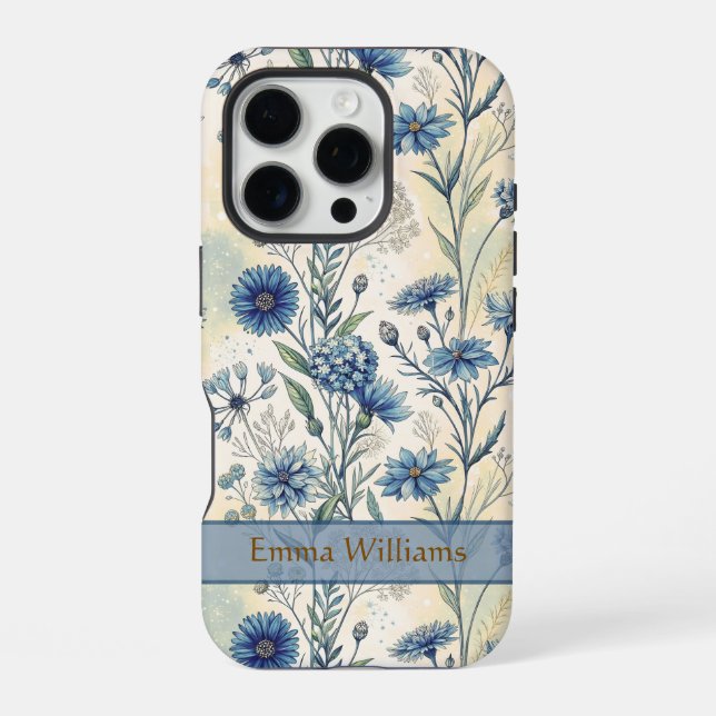 Coque iPhone Personalized Name Blue Wildflowers (Verso)
