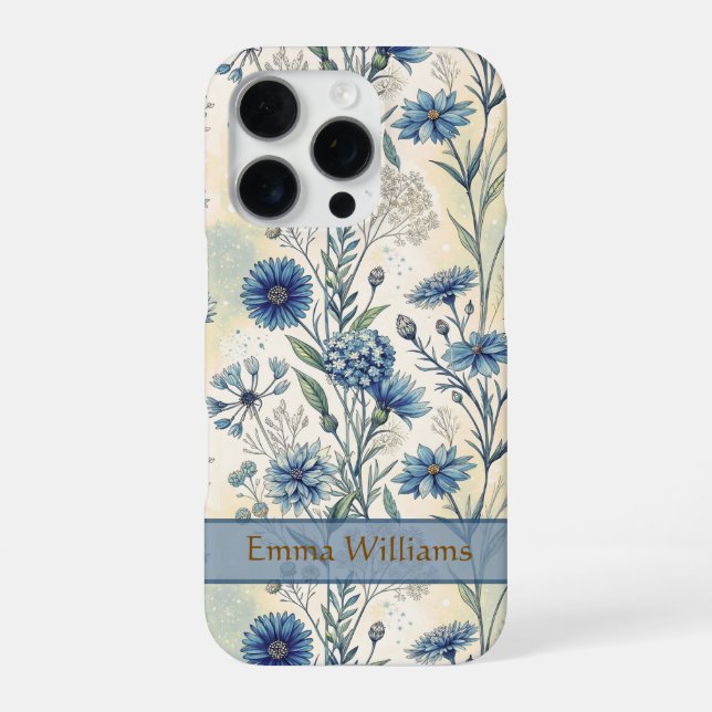 Coque iPhone Personalized Name Blue Wildflowers (Verso)