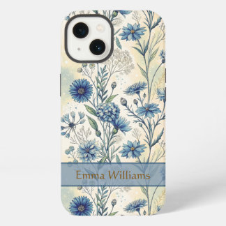 Etui iPhone 13 Personalized Name Blue Wildflowers