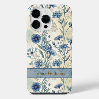 Coque Pour Pour iPhone 14 Pro Max Personalized Name Blue Wildflowers