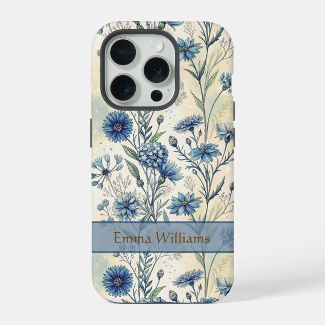 Coque iPhone Personalized Name Blue Wildflowers (Verso)
