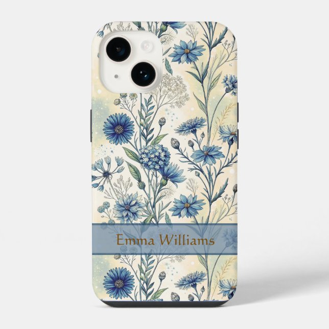 Coque iPhone Personalized Name Blue Wildflowers (Verso)
