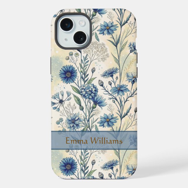 Coque iPhone Personalized Name Blue Wildflowers (Verso)