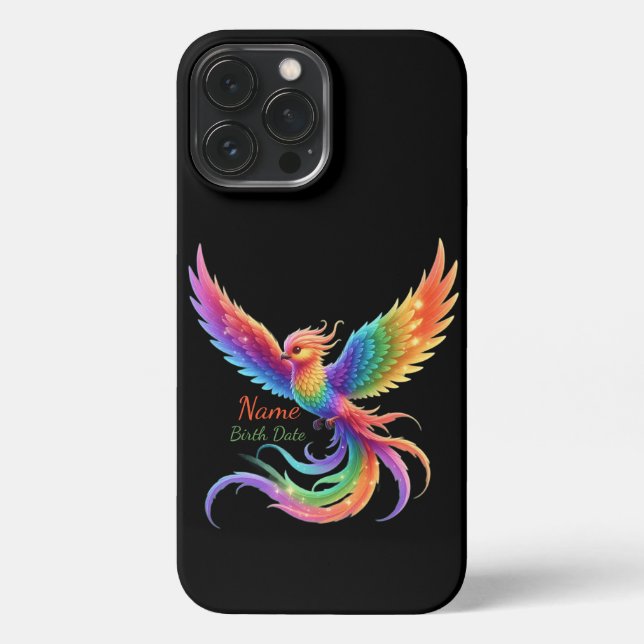 Coque iPhone Personalized Rainbow Phoenix Name Birthdate Gift (Verso)