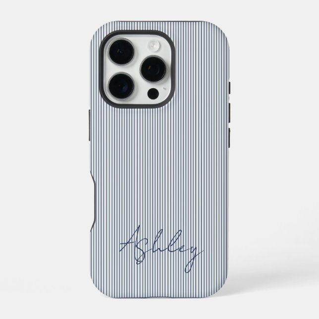 Coque iPhone Personalized Striped Blue Tones Minimalist Chic (Verso)