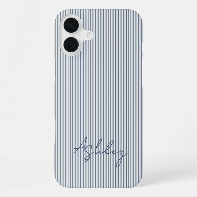 Coque iPhone Personalized Striped Blue Tones Minimalist Chic (Verso)