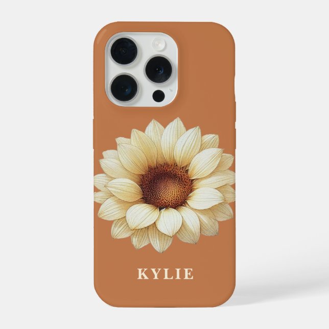 Coque iPhone Personalized Sunflower Name Terra Cotta Phone Case (Verso)