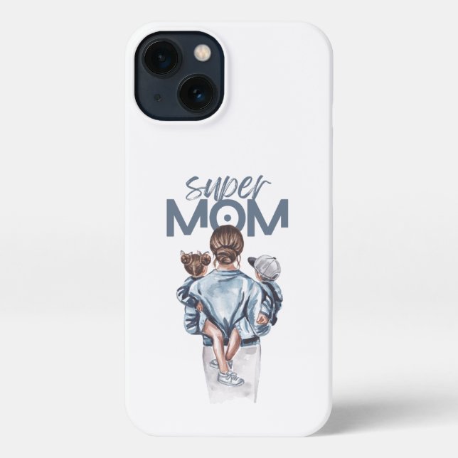 Coque iPhone Personalized Super Mom with Son and Daughter Gift (Verso)