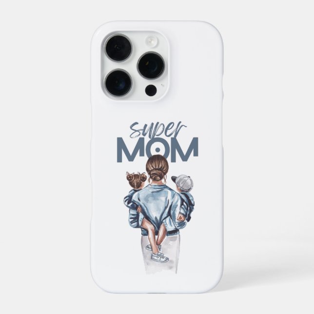 Coque iPhone Personalized Super Mom with Son and Daughter Gift (Verso)