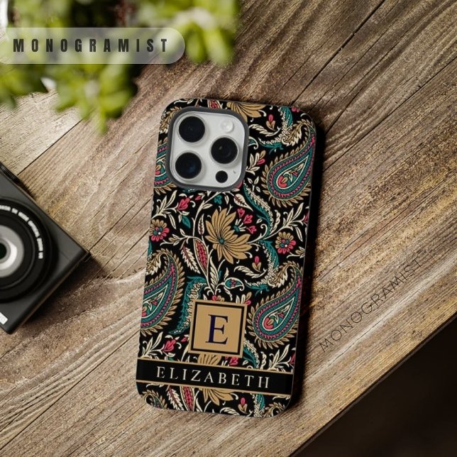 Coque iPhone Personnalisable Black Gold Yellow Paisley Motif (Customizable Black Gold Yellow Paisley Pattern iPhone Case)