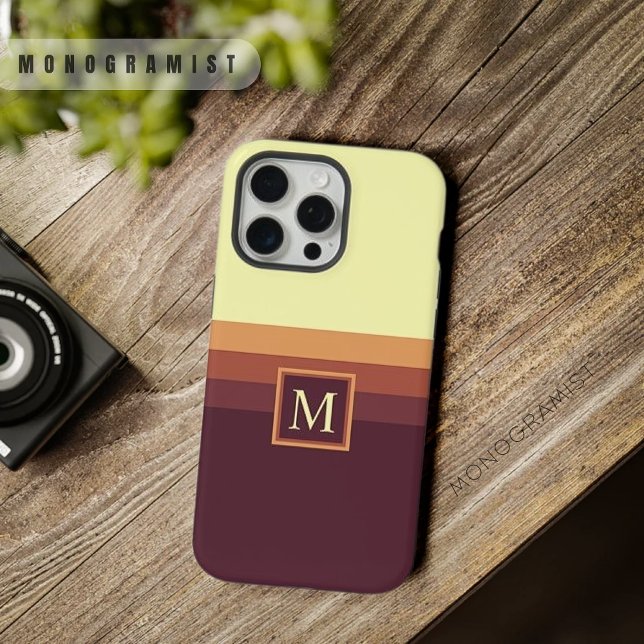 Coque iPhone Personnalisable bloc de couleur jaune pâle marron  (Customizable Pale Yellow Dark Brown Color Block iPhone Case)